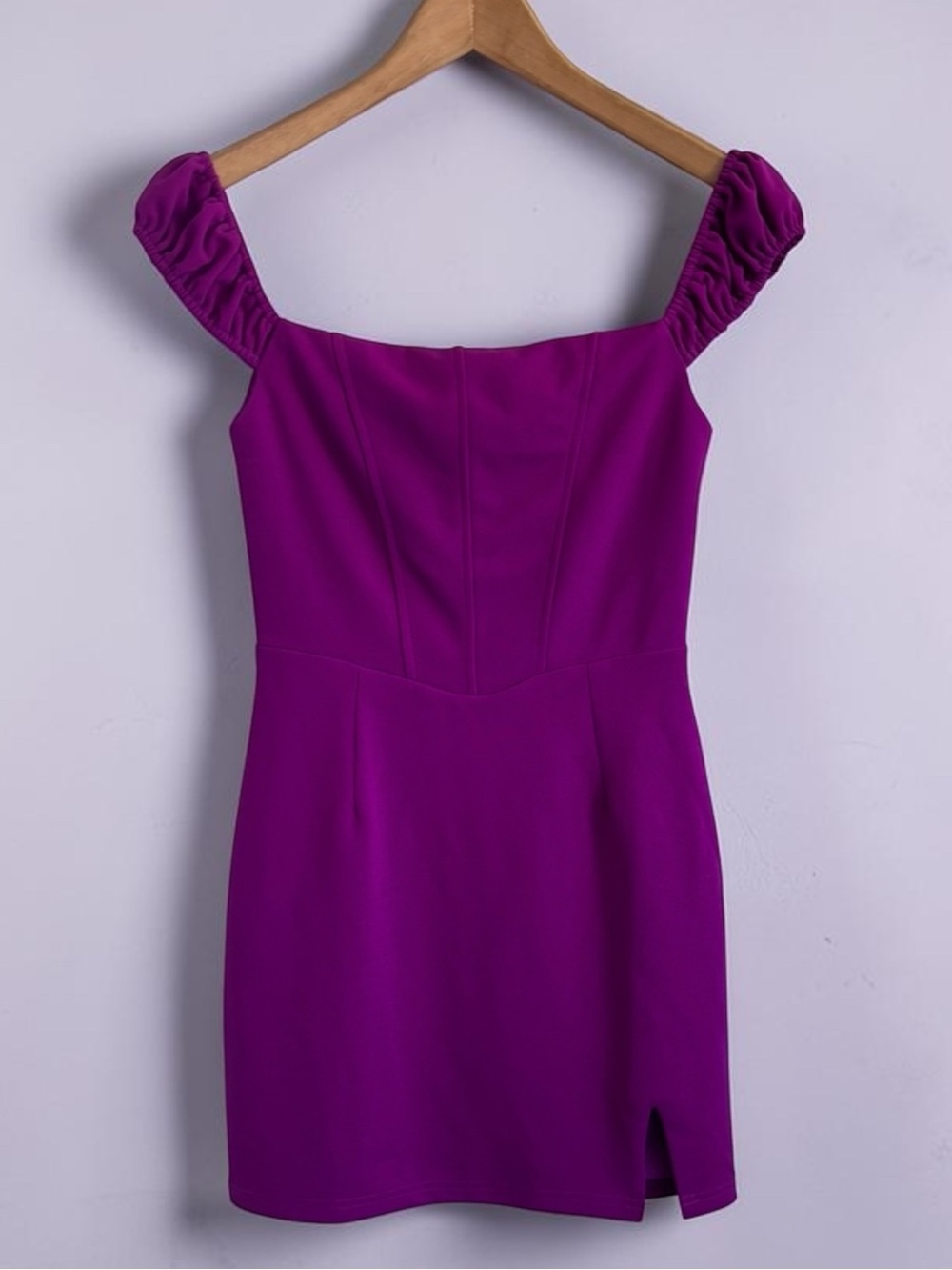 Magenta Ruched Strap Purple Corset Mini Bodycon Event Party Dress Size Smal